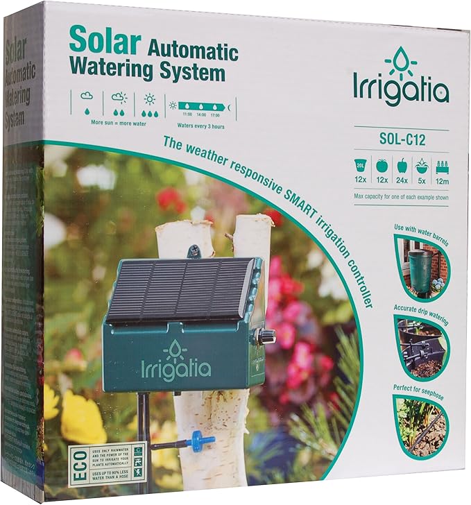 Bosmere Irrigatia Sol-C12 Solar Automatic Watering System for Water Barrels, green