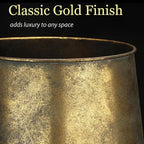 Worth Garden Metal Planters Set of 2, Vintage Gold Round Decorative Containers Flower Pots - Classic Iron Plant Pot for Patio, Front Porch, Indoor Use - Large: 13.5"D x 13.8"H, Small: 9.8"D x 10"H
