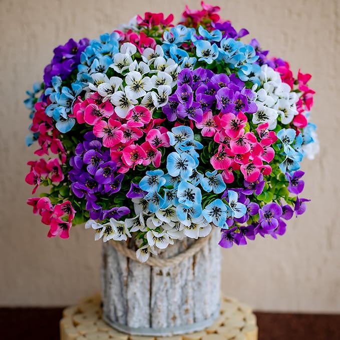 Artificial Flowers Outdoor Shrubs - 16 Bundles Fake Plants UV Resistant No Fade Faux Plastic Greenery Home Garden Porch Decoration Indoor (1, Multi 16-5)