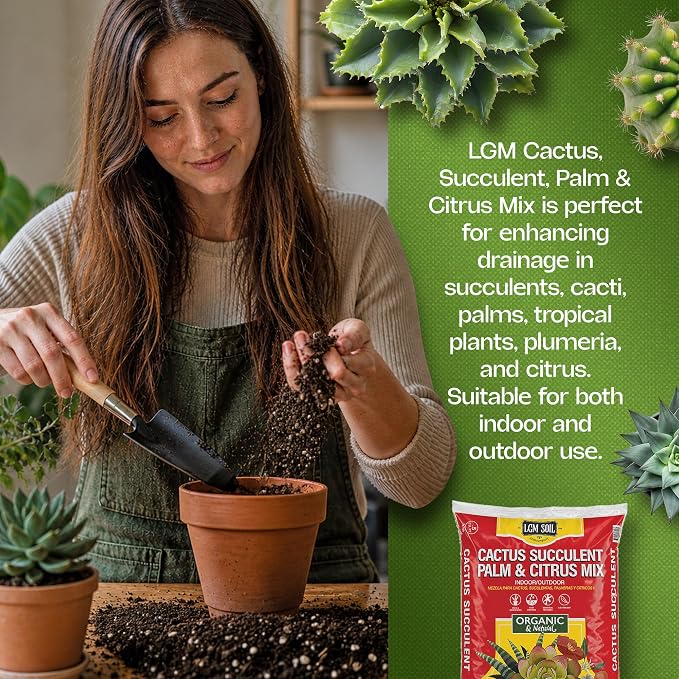 Premium Cactus & Succulent Soil Mix (0.5 Cu Ft) – Root Rot Protection with Volcanic Ash & Chicken Manure – Fast Draining Mix for Indoor Plants, Aloe, Citrus, & Palms – Organic, Ready-to-Use