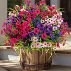 AXYLEX Artificial Flowers for Outdoors Fake Plants - 16 Bundles Faux Outside Greenery Boxwood No Fade Plastic Shrubs Fall Decor Farmhouse Home Garden Thanksgiving Mums (Mix White Purple Pink)
