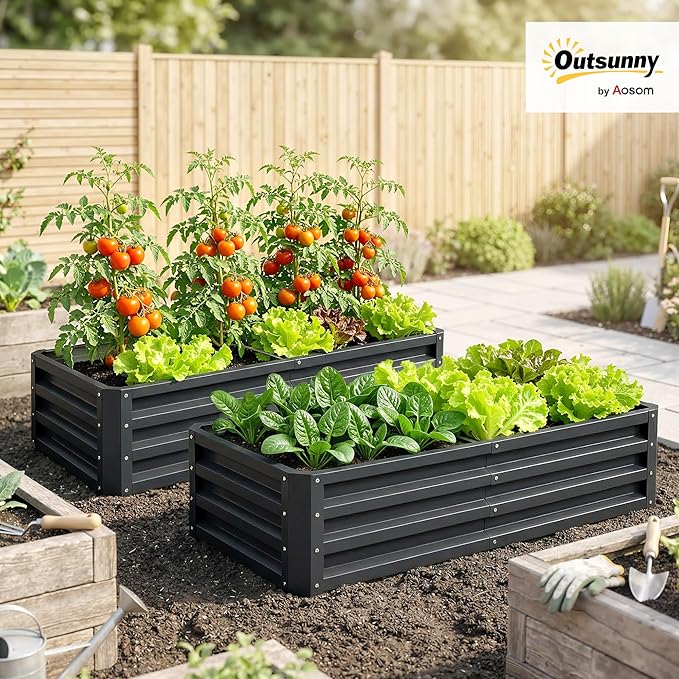 Outsunny Galvanized Raised Garden Bed, 4' x 2' x 1' Metal Planter Box, for Growing Vegetables, Flowers, Herbs, Succulents, Gray