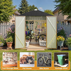 Greesum 6x4FT Outdoor Storage Shed, Utility Tool Shed Metal Storage Garden Shed with Door & Lock for Patio Storage, Brown