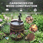 Outsunny 23" H Outdoor Water Fountain Wood and Plastic Rustic Apple Barrel Pump Garden Decor for Outside Backyard