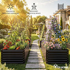 YITAHOME 8x4x2ft Galvanized Raised Garden Bed with Cucumber Trellis, Metal Planter Box with A-Frame Metal Trellis, Vertical Netting, Gloves, Outdoor Flower Bed for Vegetable Bean Grape Flowers, Black