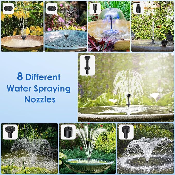 POPOSOAP Solar Fountain Pump for Bird Bath, 6.5W Solar Water Fountain Pump with Dry-Run Protection & Double-Layer Nozzles 5Ft Tubing for Pond, Bird Bath, Backyard Water Features
