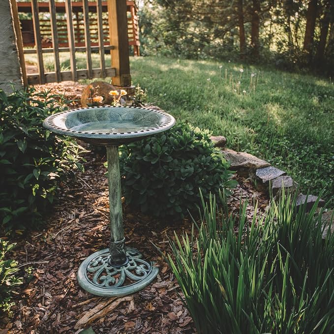 Backyard Expressions Outdoor Garden Bird Bath - Mint Green - Weather Resistant Polyresin - 27 Inch