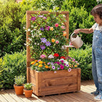 Giantex Raised Garden Bed Set 2 w/Trellis, Drainage Hole, 23”x14”x40” Wood Elevated Planter Box for Climbing Vine Flower Herb Vegetable Fruit, Planting Container for Indoor Outdoor Patio Balcony