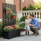 Casaphoria Metal Raised Garden Bed with Trellis, 59"x30"x12" Planter Box for Climbing Plants, Vegetables & Vines, Features Drainage Holes and Privacy Screen, Black-Brick