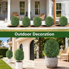 INSPRING 27'' Artificial Boxwood Topiary Trees Outdoor Fake Bushes Plants UV Resistant Evergreen Shrubs with Metal Ground Spike for Porch Patio Garden, 1 Pack