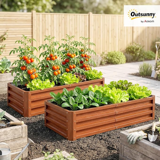 Outsunny Galvanized Raised Garden Bed, 4' x 2' x 1' Metal Planter Box, for Growing Vegetables, Flowers, Herbs, Succulents, Brown