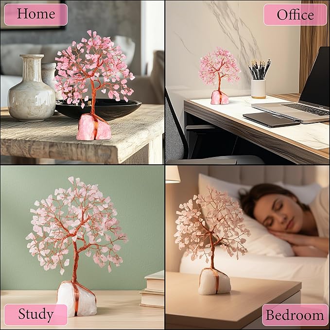 Rose Quartz Crystal Tree for Love & Healing Décor for Home and Office | Handmade Bonsai for Emotional Support & Harmony as Symbol of Piece for Loved Ones Gift for her
