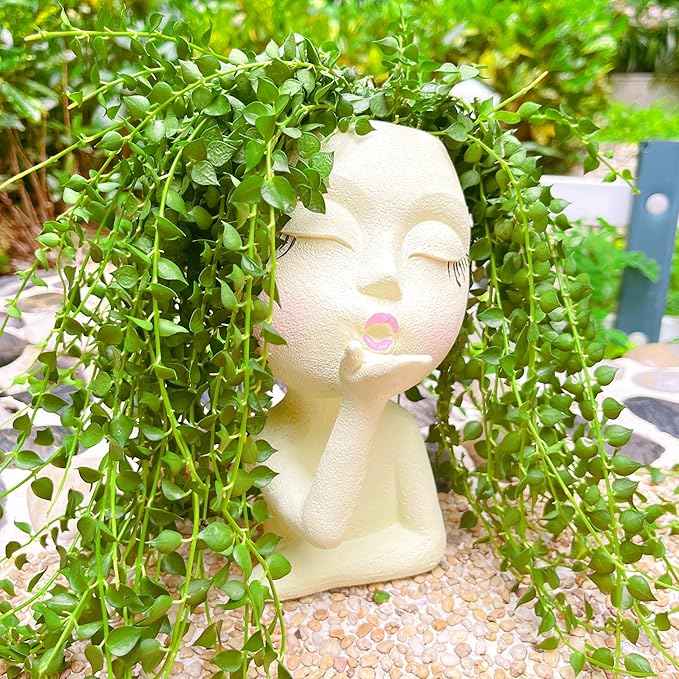 Face Planter Pots Resin Air Kiss Head Face Planter Standing Flower Pots for Trailing Plants Handcrafted Succulent Planter Pot for Indoor and Outdoor Plants Pale Yellow 1Pack