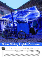 Minetom Solar String Lights Outdoor, 40FT 100 LED String Lights Solar Powered with 8 Lighting Modes, Waterproof Solar Patio Lights, Solar String Lights for Outside Tree Yard Halloween Decoration, Blue