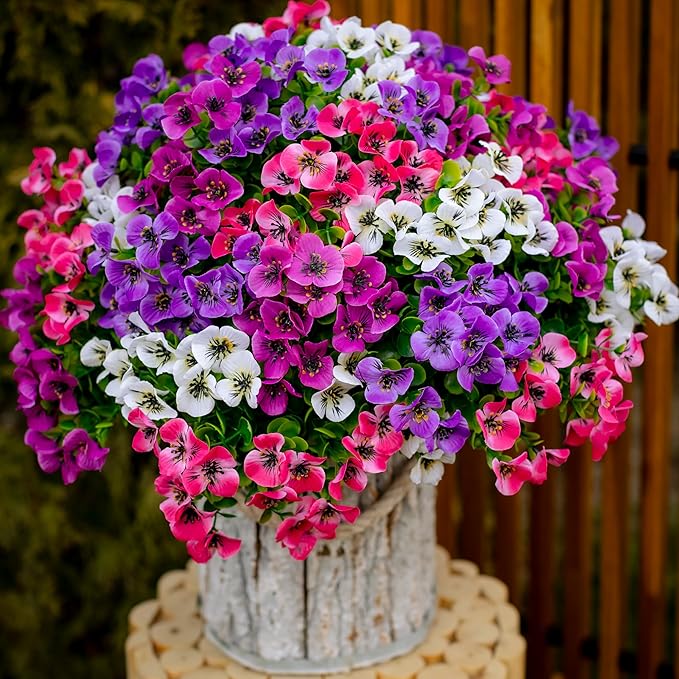Artificial Flowers Outdoor Shrubs - 16 Bundles Fake Plants UV Resistant No Fade Faux Plastic Greenery Home Garden Porch Patio Decoration (1, Multi 16-4)