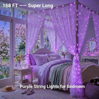JMEXSUSS 600 LED Purple Christmas Lights Outdoor Indoor, 168ft Purple LED Christmas Tree Lights Plug in, Deep-Violet Fairy String Lights for Outside Patio Fireplace Party Xmas Decorations