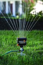 Melnor 65137AMZ MiniMax Turbo Oscillating Sprinkler on Step Spike, 4000 sq. ft., 4-Way Adjustable, Quick Connect Bundle, Yellow