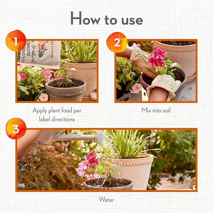 Whitney Farms Organic & Natural All Purpose Plant Food 9-2-6 - Fertilizer for Vegetable Garden, Flower Garden, In-Ground, Raised Bed, & Container Vegetables, Flowers, Fruits, and Herbs, 4 lb.