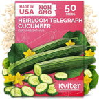 KVITER 50 English Telegraph Cucumber Seeds (Cucumis sativus) - English Cucumber Organic, Burpless & Near Seedless Cucumbers - Vegetable Seeds for Planting Outdoors in Home Garden & Containers