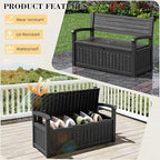 80 Gallon Outdoor Storage Box,Resin Stripes Deck Box Doubles as 2-Person Bench Seat,Waterproof Storage Outdoor Porch Bench for Cushions,Garden Tools and Pool Supplies Black