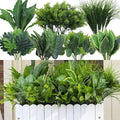 Green Moon 18 Bundles Artificial Plants Outdoor, Faux Bushes Plastic Fake Greenery Stems Shrubs UV Resistant for Indoor Outside Hanging Plants Front Porch Home Garden Window Box Spring Summer Decor