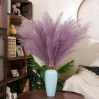 Premium Faux Lilac Purple Pampas Grass – 43.3" Tall Fluffy Decor, 8pcs 18-Branch One-Piece Stems No Assembly, Luxury Silk-Feel Feather Flowers for Boho Wedding Dreamy Home Decor, Lavender 8 Stems110cm