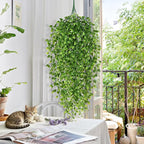 Waipfaru 4Pcs Artificial Hanging Plants, Fake Vines Boston Ivy Fake Hanging Plants for Outdoors UV Resistant Ivy Artificial Plants Faux Plants Indoor Living Room Boho Wall Porch Shelf Decor