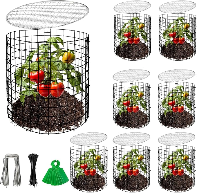 Adnee 8 Pack Wire Plant Protector with Cover-12" x 11" Detachable Plant Protector Metal Plant Cages-Garden Plant Cages for Flower Vegetable to Keep Animals Out