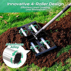 Suchtale Lawn Leveling Rake with Aluminum Rollers, 17"x10" Levelawn Tool, Heavy-Duty Stainless Steel Lawn Leveler with 61" Adjustable Long Handle, Lawn Leveler for Smooth Soil,Garden,Golf Course,Farm