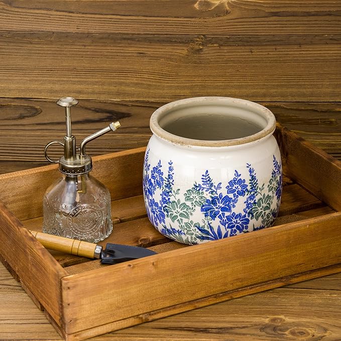 Dosayes Flower Pot,Vintage Ceramic Pot for Planter with Drainage Holes, 6.29 inch Ice Crack Glazed Small Planters Pot for Indoor,Tucan Home Decor,Gardening Gifts (Art Deco)