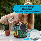 Tiffany Style Stained Glass Rose Planter,Vintage Floral Glass Planter, Candlestick Holder,Unique Home Decor Gift for Women, for Butterfly Enthusiasts, Mother's Day
