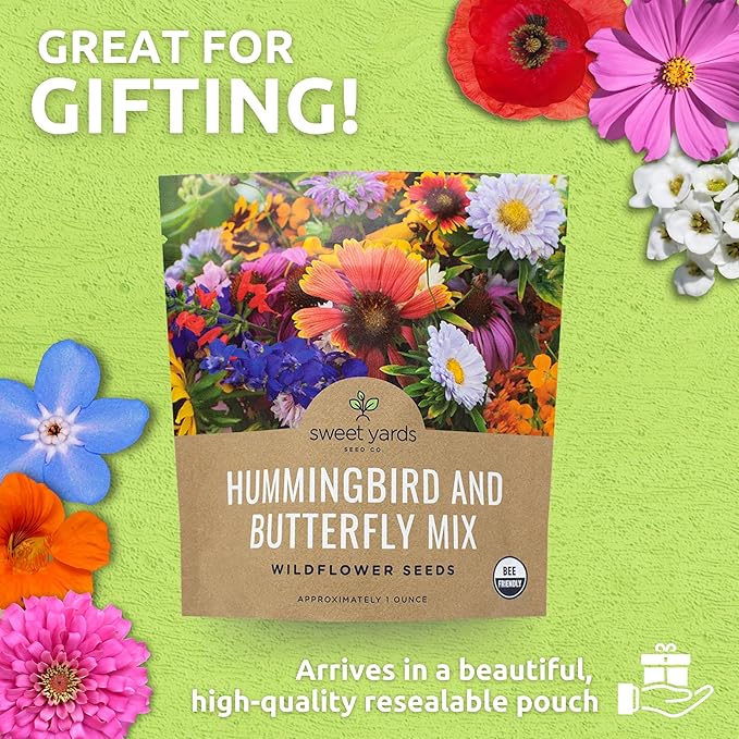 Wildflower Seeds Butterfly and Humming Bird Mix - Large 1 Ounce Packet 7,500+ Seeds - 23 Open Pollinated Annual and Perennial Species