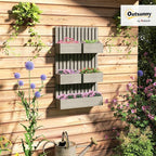 Outsunny 5 Box Raised Garden Bed with Trellis for Vine Flowers & Climbing Plants, 39" Tall Wall-Mounted Wood Planter Box Set with Adjustable Height, Drainage Hole, Gray