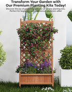29.5"x13"x61.5" Large Wooden Raised Garden Bed with Trellis & Adjustable Wheels - Planter Box with Drainage Holes for Herbs, Flowers - Portable Indoor/Outdoor Use, 1 PC