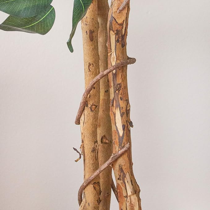 Nearly Natural 7ft Triple Trunk Artificial Ficus Tree with Natural Wood Trunks, Fake Tree For Indoor Home Decor, Faux Ficus Tree with Black Nursery Pot