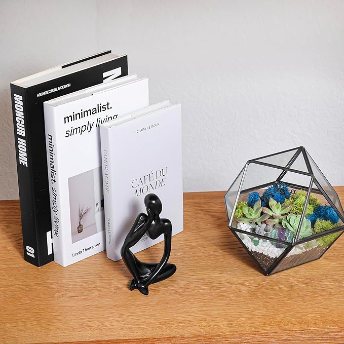 Creations by Nathalie DIY 7" Geometric Terrarium Kit - Build Your Own Glass Terrarium for Adults & Teens with Moss, Crystals, Tools & Decorative Figurine - Mini Ecosystem (Plant Not Included)