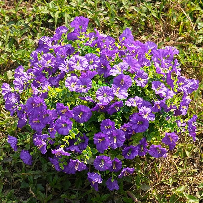 Fanfantoey Artificial Flowers for Outdoor, UV Resistant Fake Plants Outside Decoration, 14 Pcs Realistic Silk Morning Glory Faux Flowers for Porch Patio Gardens Home Decor(Purple)