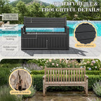 80 Gallon Outdoor Storage Box Waterproof, Storage Outdoor Porch Bench Doubles as 2-Person Bench Seat, Resin Stripes Deck Box for Cushions, Garden Tools and Pool Supplies Black