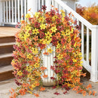 Artificial Fake Hanging Flowers Plants for Outdoor Fall Decoration,2PCS Faux Silk Daisy with Eucalyptus Leaves,UV Resistant Look Real for Outside Home Indoor Planter Porch Patio Yard Autumn Decor