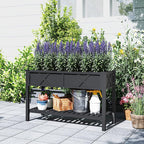 Outsunny Raised Garden Bed, Elevated Wood Planter Box with Storage Shelf, Drainage Holes and Liner for Backyard, Patio, Balcony, 47 x 22 x 31.5 in, Black