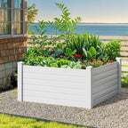 DWVO 4 x 4 x 2 FT Raised Garden Bed, Outdoor Vinyl Flower Bed with Growth Grid, Large Plastic Planter Box for Vegetables, Flowers, Herbs, Fruits, White