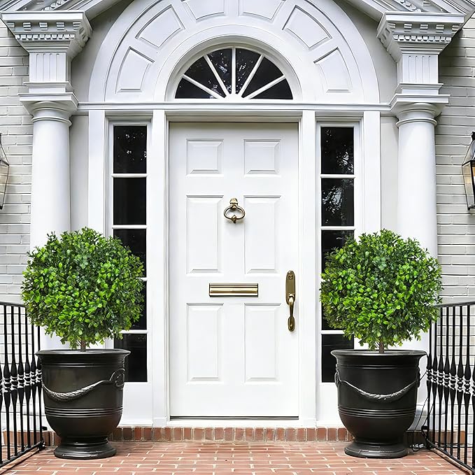 21.6 Inch Artificial Boxwood Topiary Bushes, Set of 4 Fake Shrubs, UV Resistant Plants Faux Topiary Ball Tree for Outdoor Garden Patio Front Porch & Indoor Decor
