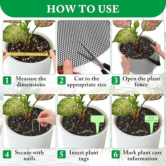 4 Pack Plant Pot Soil Covers, Cuttable Round Planter Soil Cover with U-Shaped Stakes, Plant Tags, Marker and Scissors for Potted Plants Indoor Outdoor