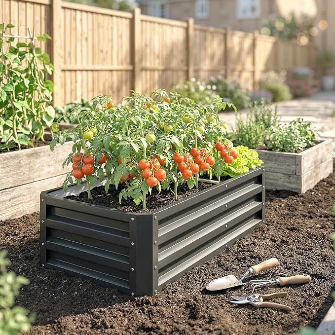 Outsunny Galvanized Raised Garden Bed, 4' x 2' x 1' Metal Planter Box, for Growing Vegetables, Flowers, Herbs, Succulents, Gray