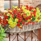 HyeFlora Artificial Flowers for Outdoors Fake Plants Outside Decoration, 12 Bundles Silk Colorful Morning Glory with Eucalyptus UV Resistant Realistic Faux Flowers for Planter Porch Patio Yard Garden