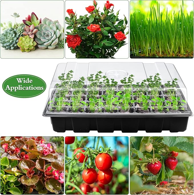 Hahood 3 Pack Seed Starter Tray Kit 120-Cells Germination Starter Tray with Humidity Dome and Base Including 120 Peat Pellets, Plant Labels, Tool, Plastic Plant Growing Tray for Garden Planting, Black