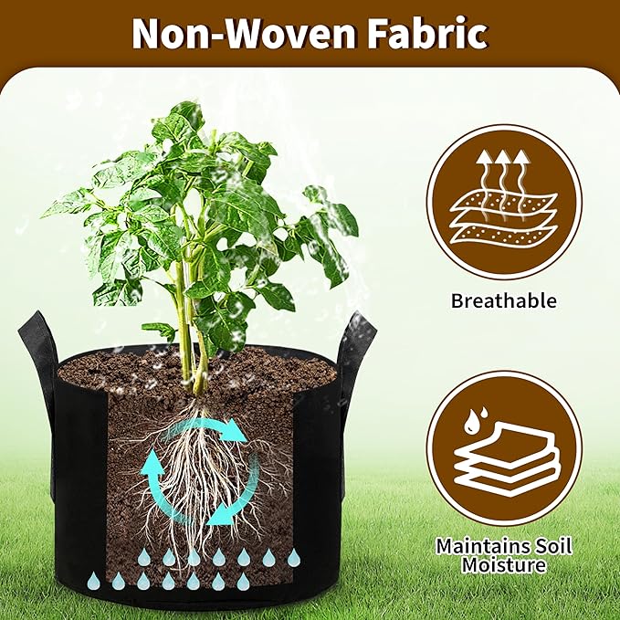12 Pack 1 Gallon Grow Bags, Heavy Duty 300g Nonwoven Fabric Plant Pots with Reinforced Handles, Breathable Potato Grow Bags for Vegetables, Herbs, Seedlings - Black