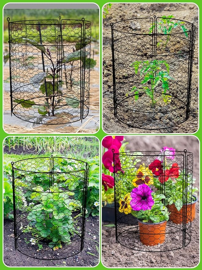 Kalolary 10 Packs Plant Protectors from Animals, 20'' x 14 Large Wire Plant Cage Metal Garden Plant Protection Chicken Wire Cloche with Stakes for Keeping Bunny Squirrels & Pets Out