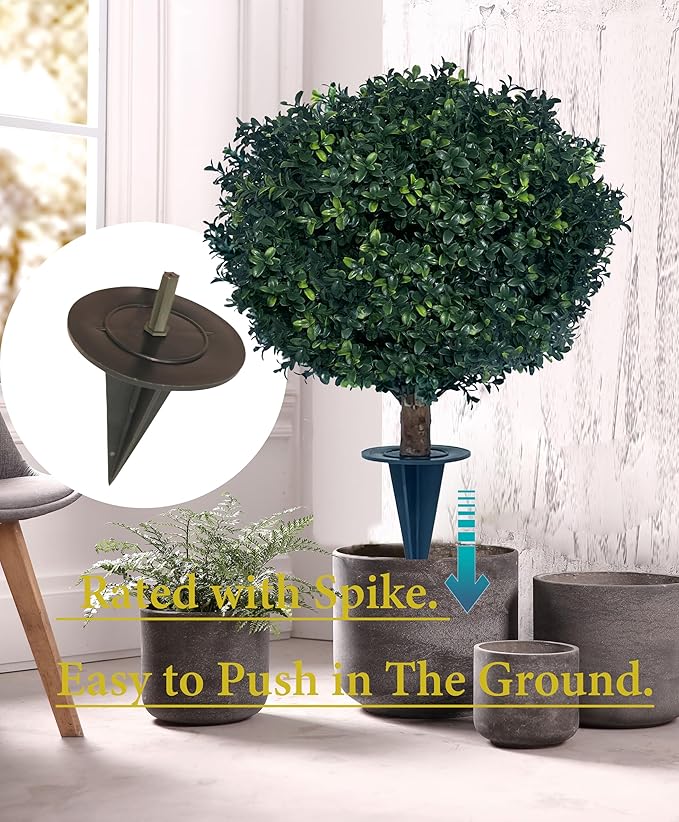 kyesyes Artificial Boxwood Ball Bush 27" Tree UV Resistance Rated with Spike. Easy to Push in The Ground.Plant Looks Great in a Planter Anywhere. Indoor/Outdoor Decor 2 Pack