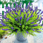 17.8" Tall Artificial Faux Plants Flowers for Outdoor Decorations, UV Resistant Fake Lavender Flowers Realistic Fake Plants Monkey Grass for Porch Garden Patio Window Box Courtyard